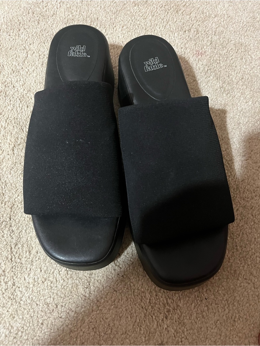 wild fable Men's Black Wide Strap Slide Sandals